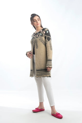 Picture of Raja Sahib - Women's Round-Neck Merino Wool Blend Full Sleeves Cardigan Sweater Skin - Available at Raja Sahib