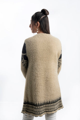 Picture of Raja Sahib - Women's Round-Neck Merino Wool Blend Full Sleeves Cardigan Sweater Skin - Available at Raja Sahib