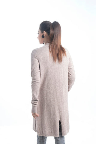 Picture of Raja Sahib - Women's V-Neck Merino Wool Blend Full Sleeves Cardigan Sweater Beige - Available at Raja Sahib