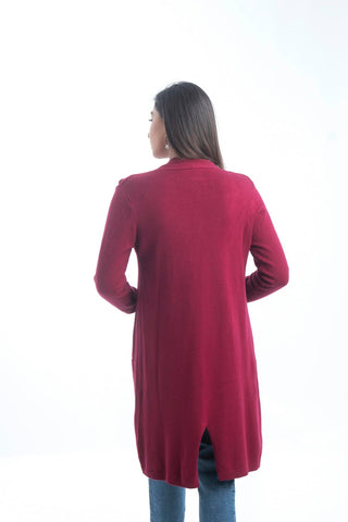 Picture of Raja Sahib - Women's V-Neck Merino Wool Blend Full Sleeves Cardigan Sweater Maroon - Available at Raja Sahib