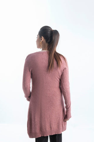 Picture of Raja Sahib - Women's V-Neck Merino Wool Blend Full Sleeves Cardigan Sweater Misty Rose - Available at Raja Sahib