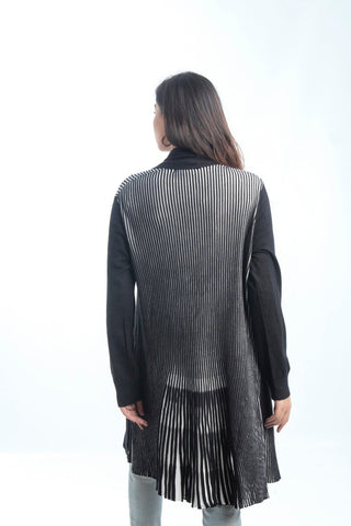 Picture of Raja Sahib - Women's V-Neck Merino Wool Blend Full Sleeves Cardigan Sweater Black - Available at Raja Sahib