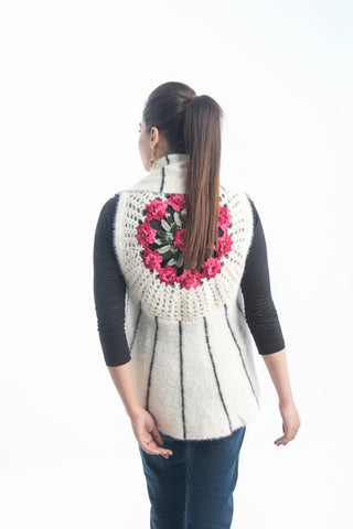 Picture of Women's Turtle Neck Merino Wool Blend Sleeveless Cardigan Sweater White - Available at Raja Sahib