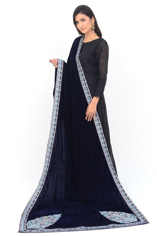 Ellena Fancy Embroidered Shawl Navy - SH222