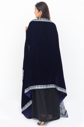 Ellena Fancy Embroidered Shawl Navy - SH222