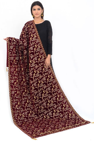 Ellena Fancy Embroidered Shawl Maroon - SH223