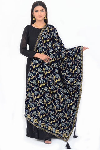 Ellena Fancy Embroidered Shawl Navy - SH223