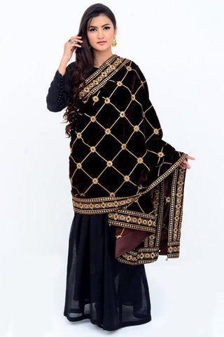 Ellena Fancy Embroidered Shawl Brown - SH216