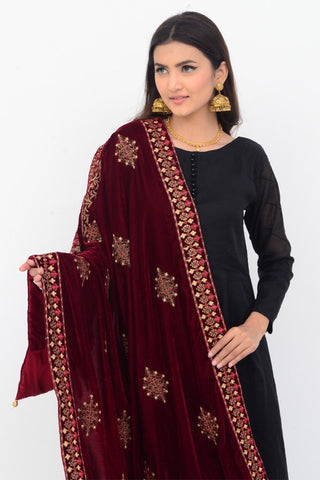 Ellena Fancy Embroidered Shawl Maroon - SH219