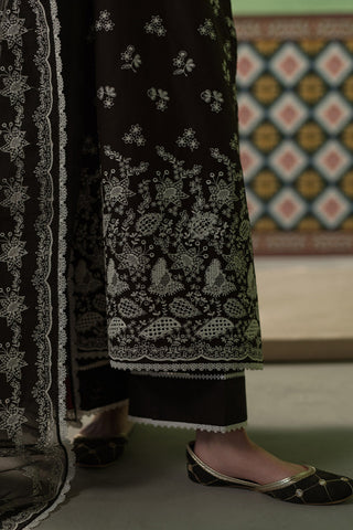 Cross Stitch - 3 Piece Chikankari Lawn Collection - Dusky Sable