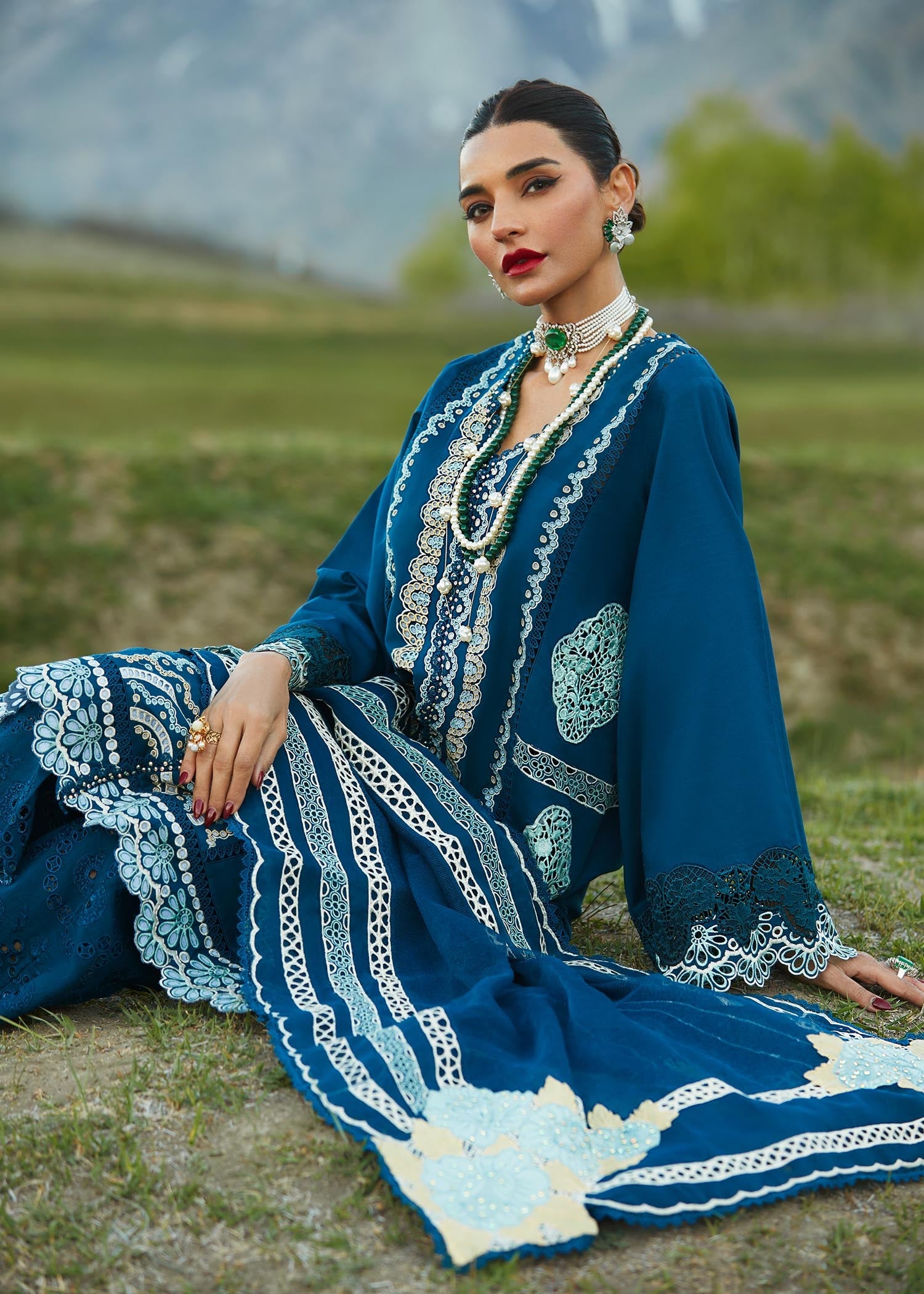 Picture of Crimson - 7A Medley Of Lace Luxury Lawn Collection - Available at Raja Sahib