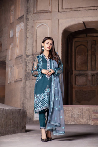 Ellena - Fancy Embroidered Formal Wear 3 Piece Suit - VJQ300