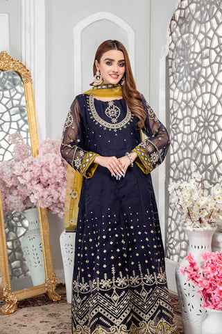 Ellena - Fancy Embroidered Organza 3-PC Suit