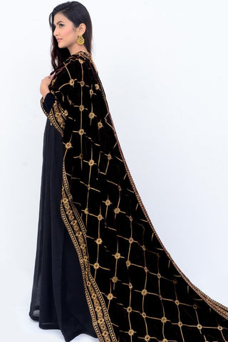 Ellena Fancy Embroidered Shawl Black - SH216