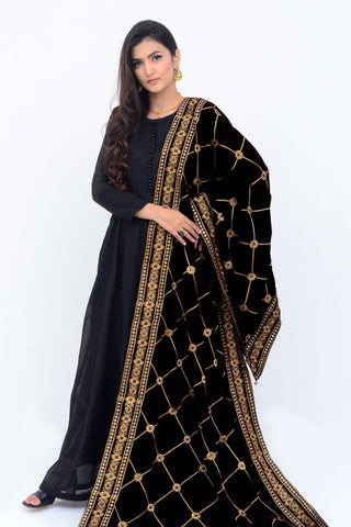 Ellena Fancy Embroidered Shawl Black - SH216