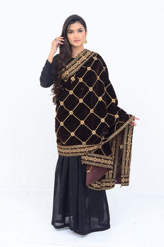 Ellena Fancy Embroidered Shawl Brown - SH216