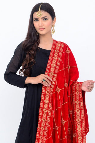Ellena Fancy Embroidered Shawl Red - SH216
