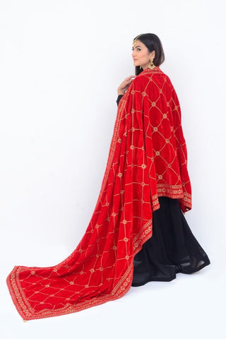 Ellena Fancy Embroidered Shawl Red - SH216