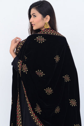 Ellena Fancy Embroidered Shawl Black - SH219