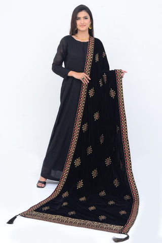 Ellena Fancy Embroidered Shawl Black - SH219