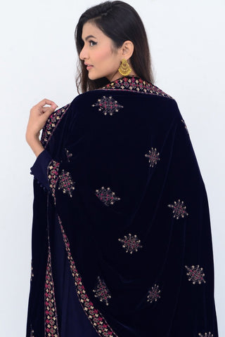 Ellena Fancy Embroidered Shawl Navy - SH219