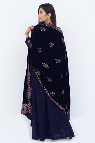 Ellena Fancy Embroidered Shawl Navy - SH219