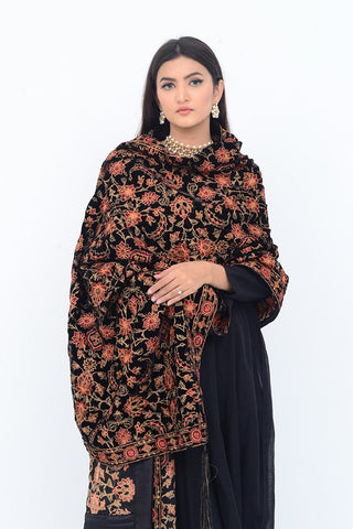 Ellena Fancy Embroidered Shawl Black - SH221