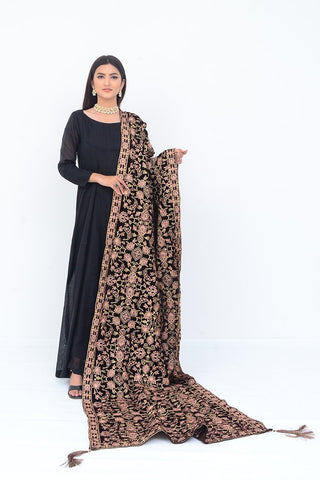 Ellena Fancy Embroidered Shawl Brown - SH221