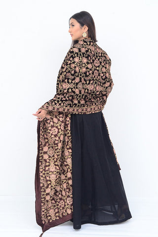 Ellena Fancy Embroidered Shawl Brown - SH221