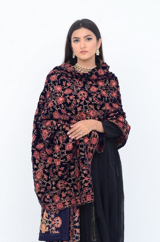 Ellena Fancy Embroidered Shawl Navy - SH221