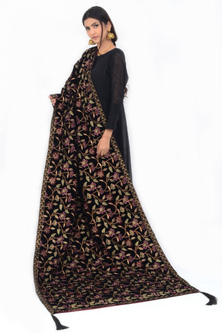 Ellena Fancy Embroidered Shawl Black - SH223