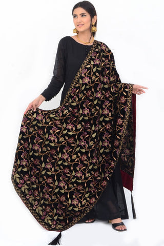 Ellena Fancy Embroidered Shawl Black - SH223