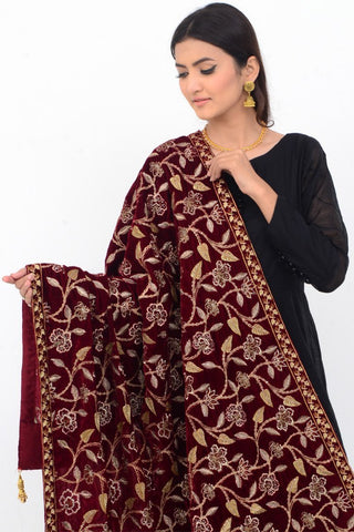 Ellena Fancy Embroidered Shawl Maroon - SH223