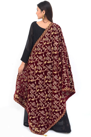 Ellena Fancy Embroidered Shawl Maroon - SH223