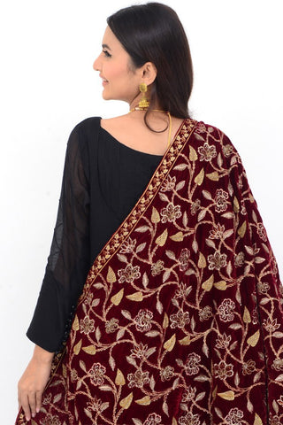 Ellena Fancy Embroidered Shawl Maroon - SH223