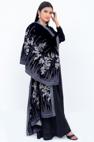 Ellena Fancy Embroidered Shawl Black - SH225