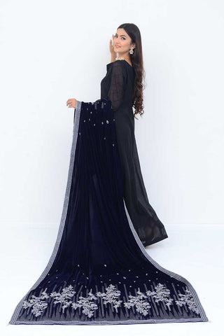 Ellena Fancy Embroidered Shawl Navy - SH225