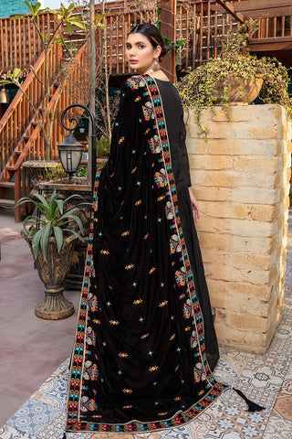 Ellena Fancy Embroidered Shawl - Black - SH-226BK