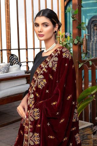 Ellena Fancy Embroidered Shawl - Maroon - SH-226MR