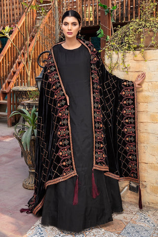 Ellena Fancy Embroidered Shawl - Black - SH-227BK