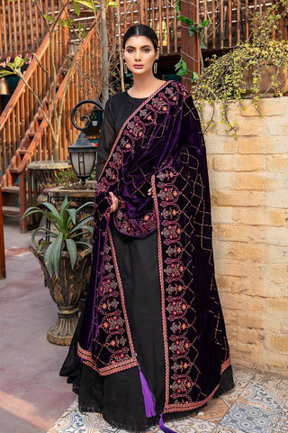 Ellena Fancy Embroidered Shawl - Purple - SH-227PL