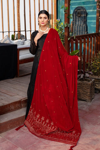 Ellena Fancy Embroidered Shawl - Black - SH-228RD