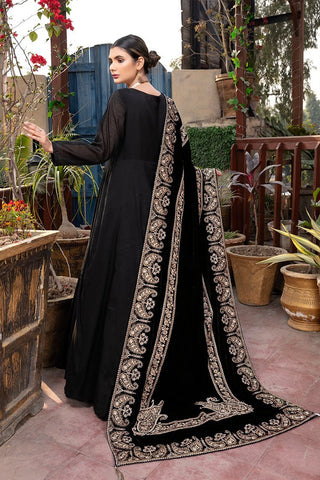 Ellena Fancy Embroidered Shawl - Black - SH-229BK