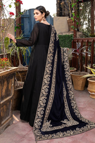 Ellena Fancy Embroidered Shawl - Navy - SH-229NY