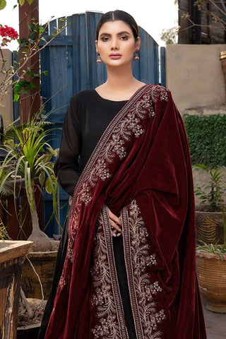 Ellena Fancy Embroidered Shawl - Maroon - SH-230MR