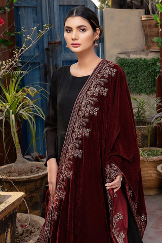 Ellena Fancy Embroidered Shawl - Maroon - SH-230MR