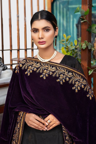 Ellena Fancy Embroidered Shawl - Purple - SH-230PL