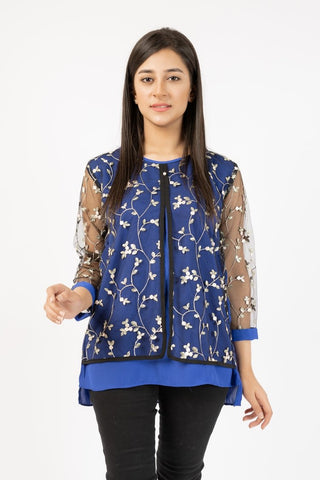 Picture of Ellena - Georgette Top With Floral Embroided Net - Available at Raja Sahib