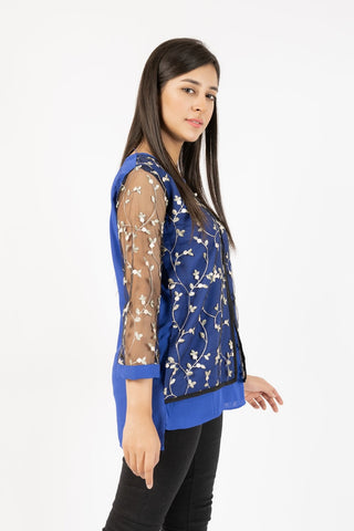 Picture of Ellena - Georgette Top With Floral Embroided Net - Available at Raja Sahib