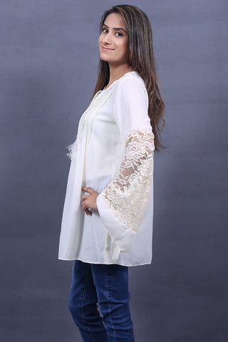 Picture of Ellena - Georgette Lace Sleeve Top - Available at Raja Sahib